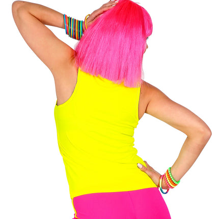 Neon gele tanktop close-up, fluo geel hemdje stof detail