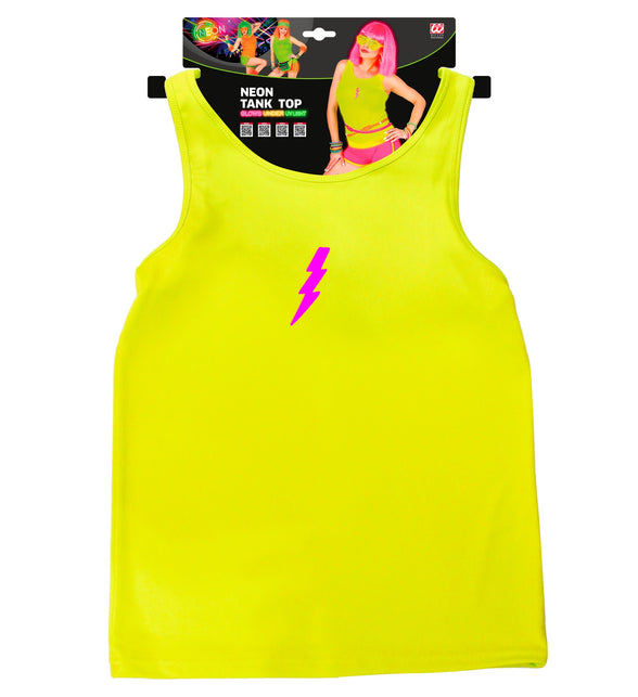 Neon geel hemdje compleet, fluo gele tanktop jaren 80 neonparty