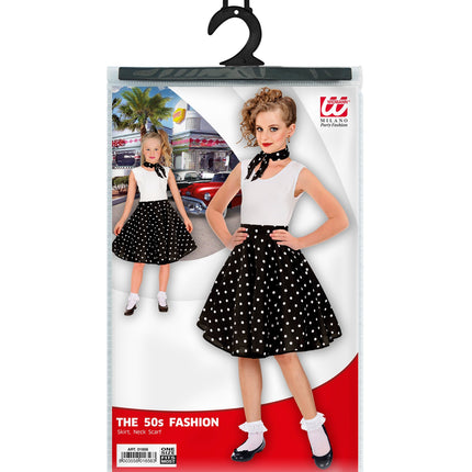 Jaren 50 rok zwart Holly achterkant - zwarte polka dot rockabilly rok meisjes