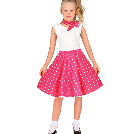 Jaren 50 polka dot rok roze Holly detail - rockabilly fifties rok met stippen