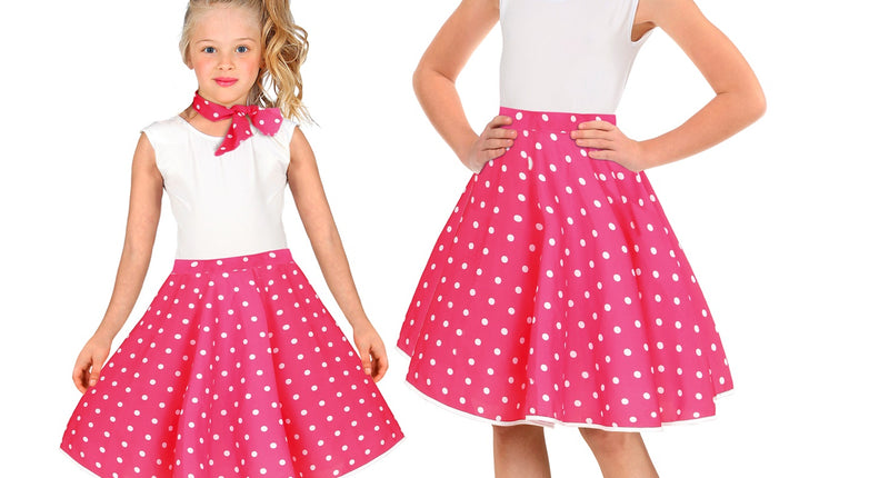 Jaren 50 rok roze wit Holly - roze polka dot rockabilly rok meisjes met halsdoek