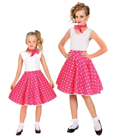 Jaren 50 rok roze wit Holly - roze polka dot rockabilly rok meisjes met halsdoek