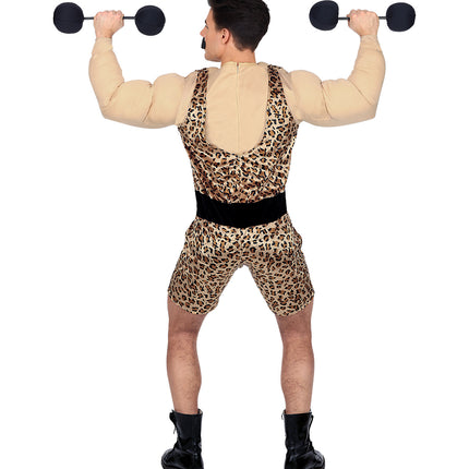Gewichtheffer spierpak close-up, sterke man bodybuilder verkleedkleding heren
