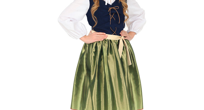 Renaissance jonkvrouw kostuum meisje met gordel, middeleeuwse edelvrouw jurk kind vooraanzicht