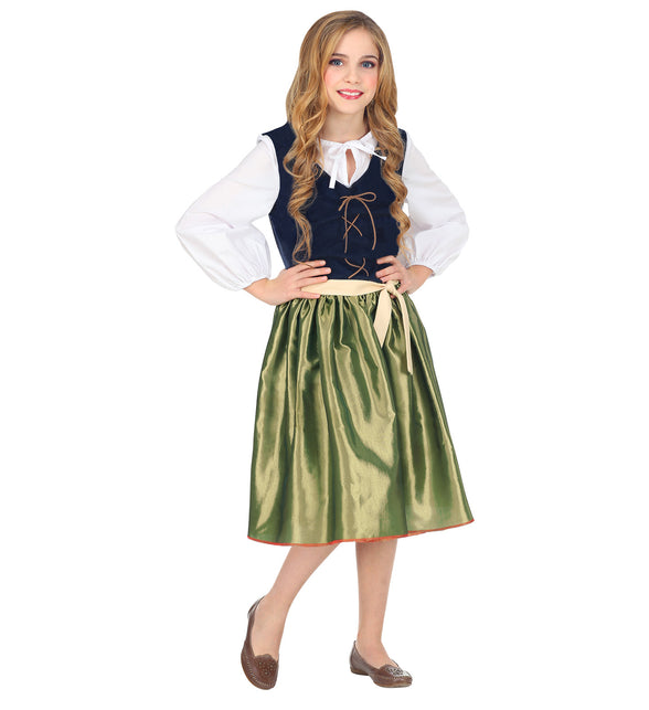 Middeleeuwse renaissance jurk meisje met riem, jonkvrouw verkleedkleding detail