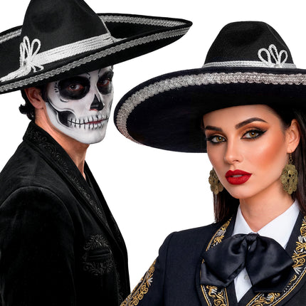 Sombrero El Charro zilver detailopname – verkleedkleding