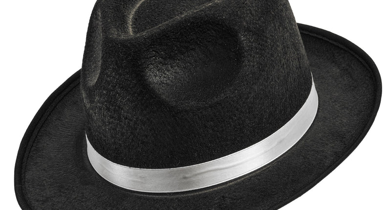 Fedorahoed zwart met wit band vooraanzicht – verkleedkleding