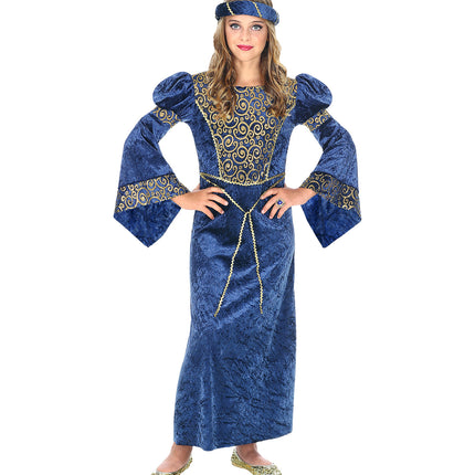 Renaissance kinderjurk detail met sierranden, middeleeuws kostuum meisje