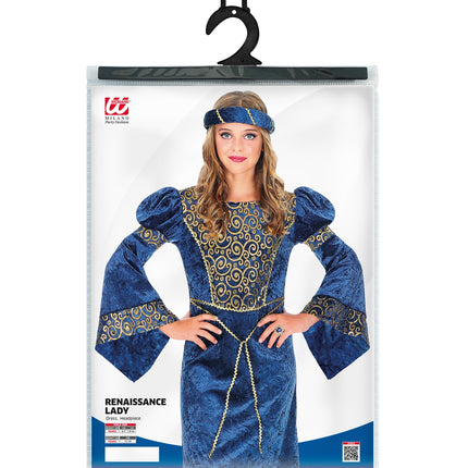 Renaissance jurk kind compleet met kopkapje, middeleeuwse jonkvrouw outfit