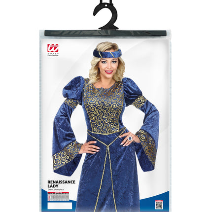 Renaissance kostuum dames compleet met kopkapje, middeleeuwse jonkvrouw outfit