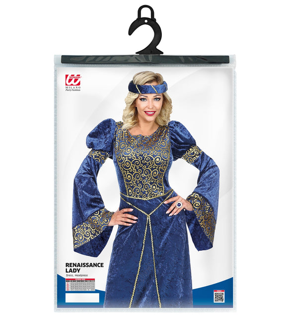 Renaissance kostuum dames compleet met kopkapje, middeleeuwse jonkvrouw outfit