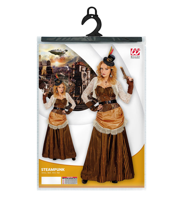 Steampunk jurk dames compleet, victoriaans gothic verkleedkostuum met minihoed