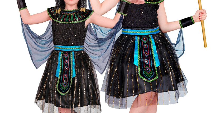 Egyptische koningin kind Teje - Cleopatra jurk meisjes met cape en armstukken
