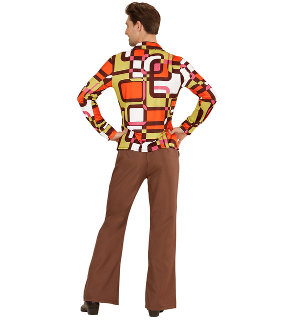 Vlakken seventies hemd close-up, retro disco groovy overhemd heren
