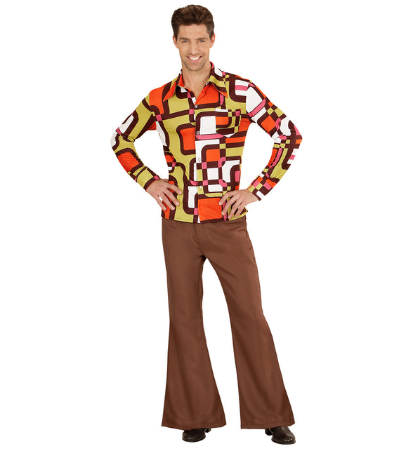 Disco hemd jaren 70 vlakken gedragen, retro groovy seventies overhemd heren