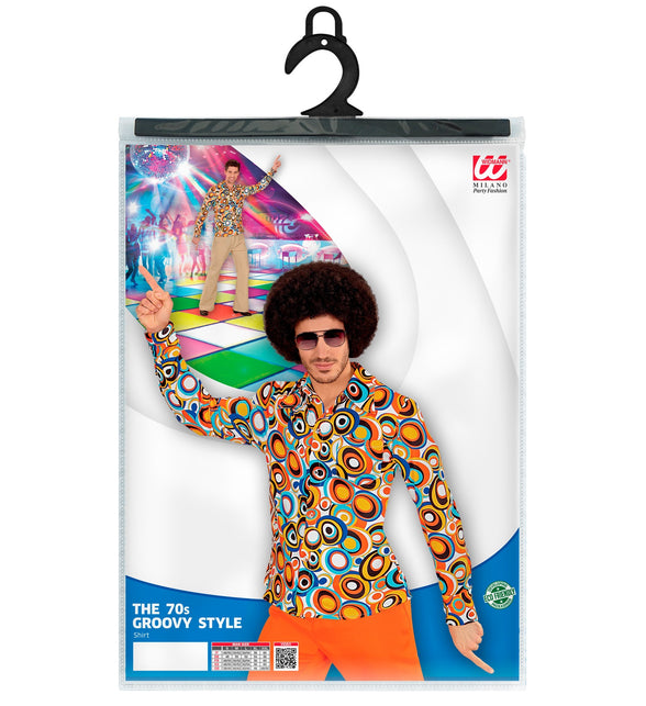 Jaren 70 disco hemd Groovy rondjes compleet, retro seventies overhemd heren