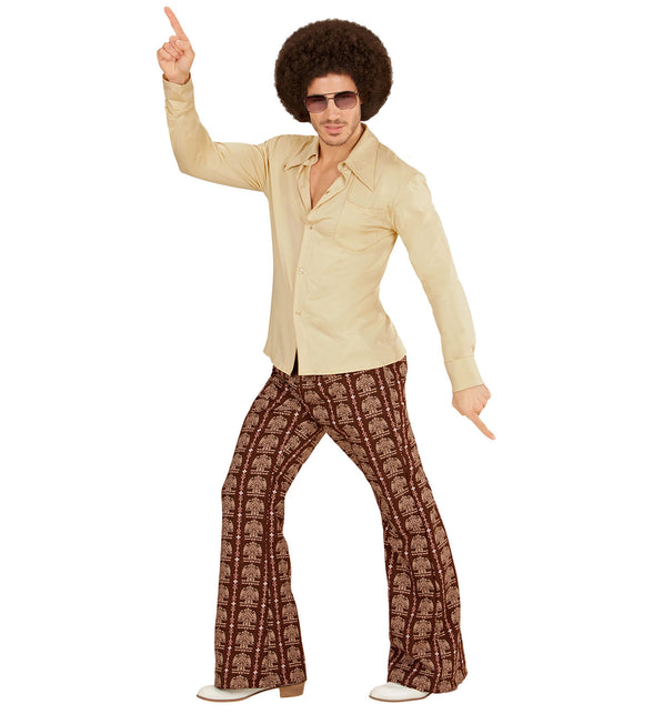 Beige groovy disco hemd jaren 70 achterkant, retro seventies overhemd detail