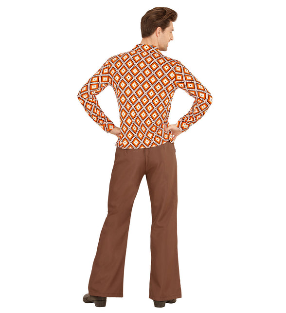 Geruit seventies hemd close-up, retro disco groovy overhemd heren