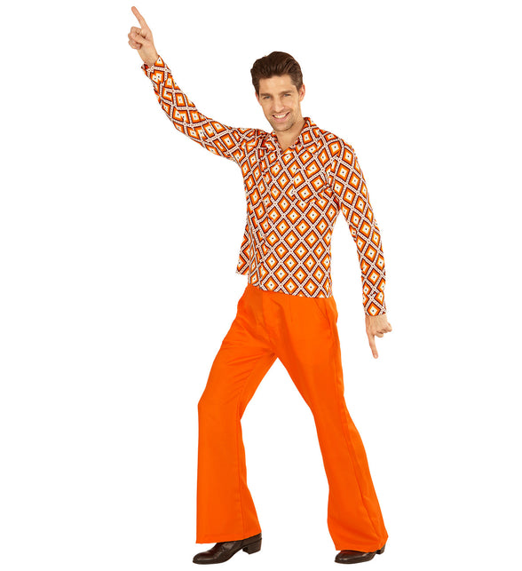 Disco hemd jaren 70 gedragen, retro seventies groovy overhemd heren