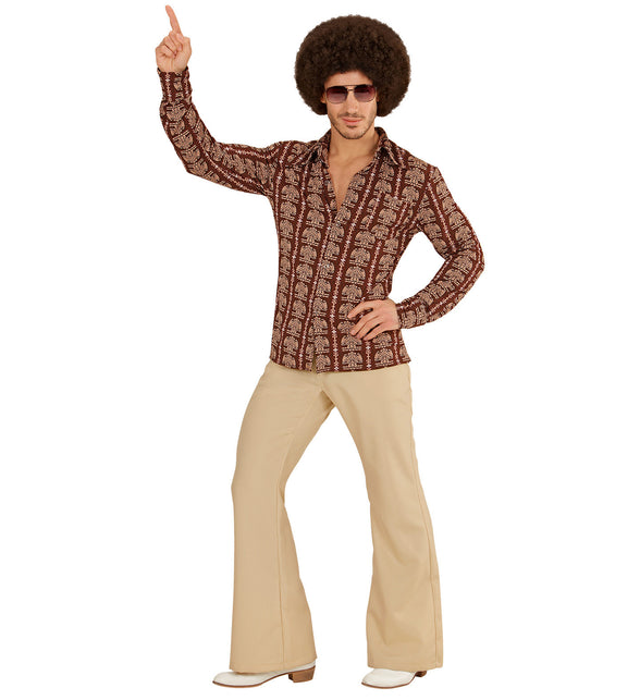 Old school groovy disco hemd jaren 70 achterkant, retro overhemd detail