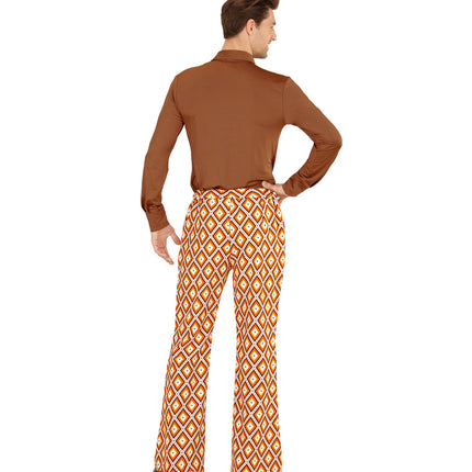 Geruite seventies broek close-up, retro disco flared hippie broek heren
