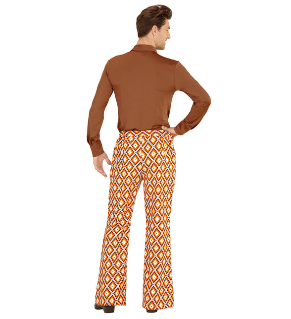 Geruite seventies broek close-up, retro disco flared hippie broek heren