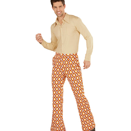 Disco broek jaren 70 gedragen, retro flared geruite hippie broek heren