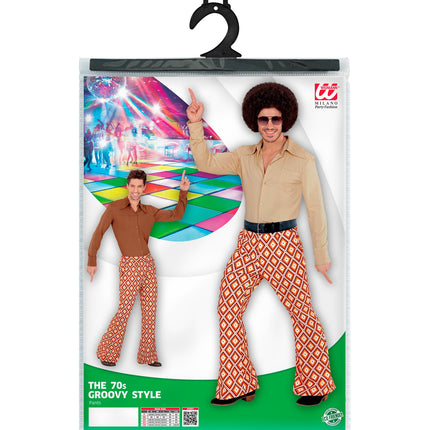 Jaren 70 disco broek compleet geruit, retro flared hippie broek heren