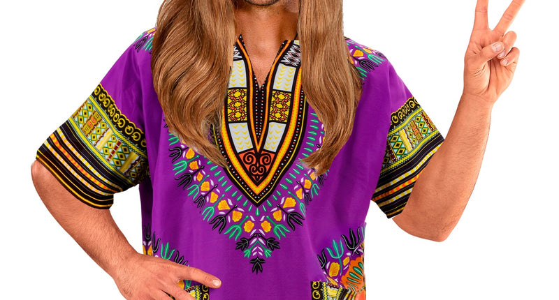 Dashiki shirt Jimmy paars - Afrikaans verkleedshirt met traditionele print