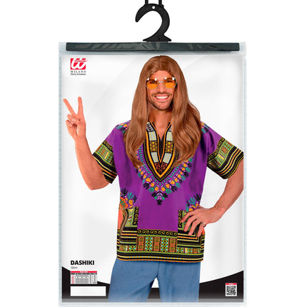 Dashiki Jimmy paars achterkant - Afrikaans verkleedhemd unisex
