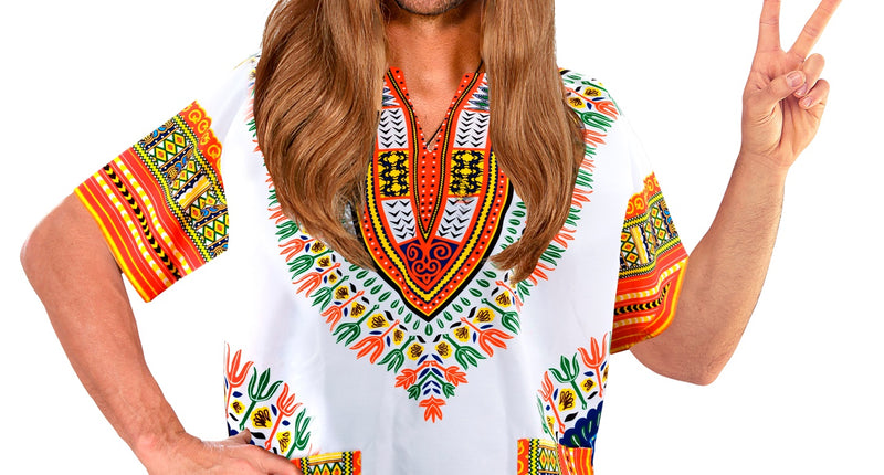 Dashiki shirt Jimmy wit oranje - Afrikaans verkleedshirt met traditionele print