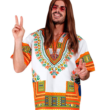 Afrikaans Dashiki shirt Jimmy - wit oranje traditioneel verkleedhemd heren