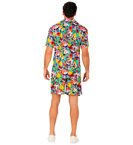Zomer party set Skulls close-up - aloha hemd en short schedelmotief