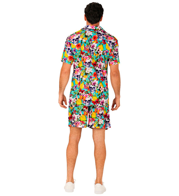 Zomer party set Skulls close-up - aloha hemd en short schedelmotief