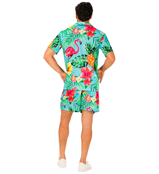 Zomer party set Flamingo close-up - aloha hemd en short flamingomotief