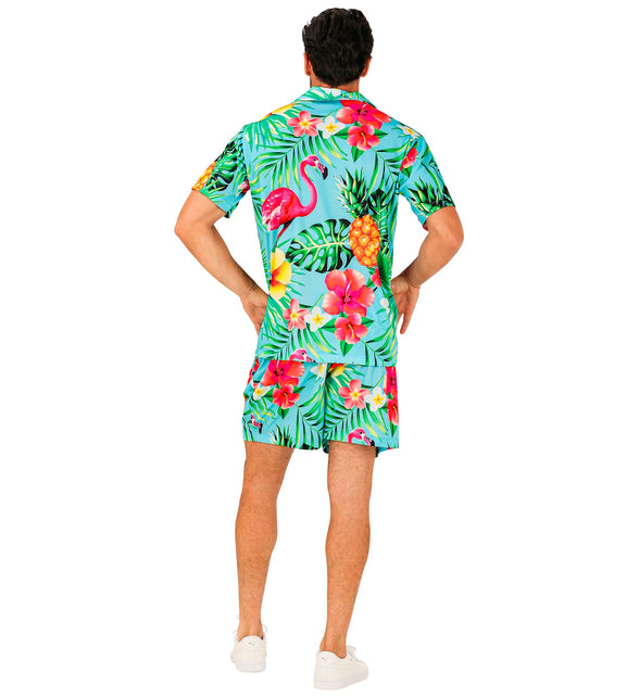 Zomer party set Flamingo close-up - aloha hemd en short flamingomotief