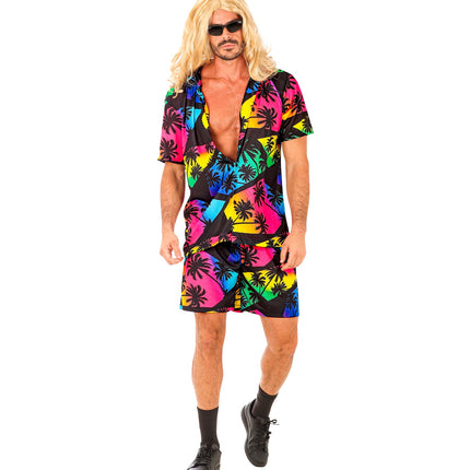 Palmtrees zomerset heren detail - tropisch aloha hemd met short palmbomen