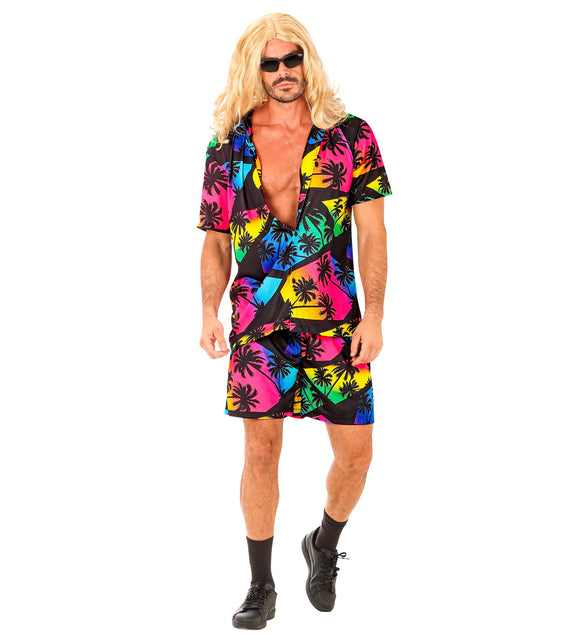 Palmtrees zomerset heren detail - tropisch aloha hemd met short palmbomen