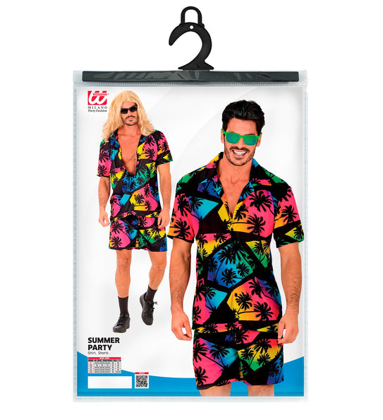 Zomer party set Palmtrees achterkant - Hawaii blouse en short heren tropisch