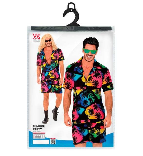 Zomer party set Palmtrees achterkant - Hawaii blouse en short heren tropisch