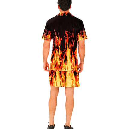 Zomer party set Flames close-up - aloha hemd en short vlammenmotief
