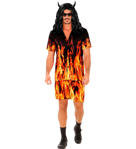 Flames zomerset heren detail - tropisch aloha hemd met short vlammen