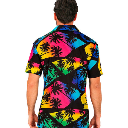Zomer partyshirt Palmtrees heren close-up - aloha hemd met palmbomenmotief