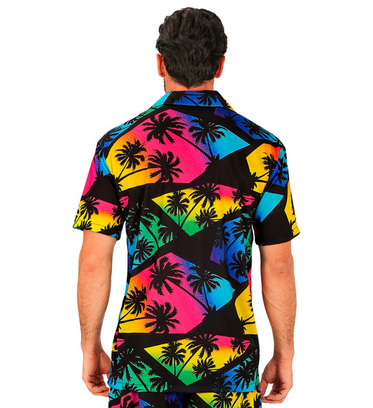 Zomer partyshirt Palmtrees heren close-up - aloha hemd met palmbomenmotief