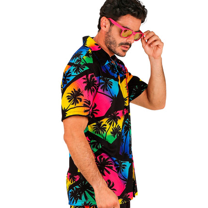 Hawaii blouse Palmtrees gedragen - palmbomen zomershirt tropisch beach party