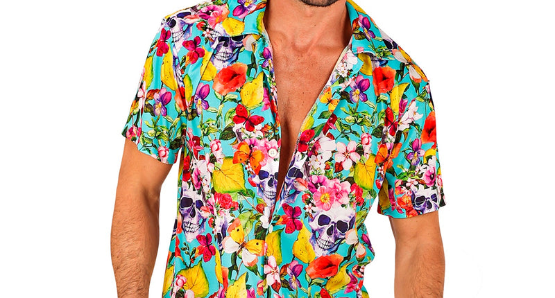 Zomer partyshirt Skulls heren - Hawaii blouse met schedelprint voor beach party
