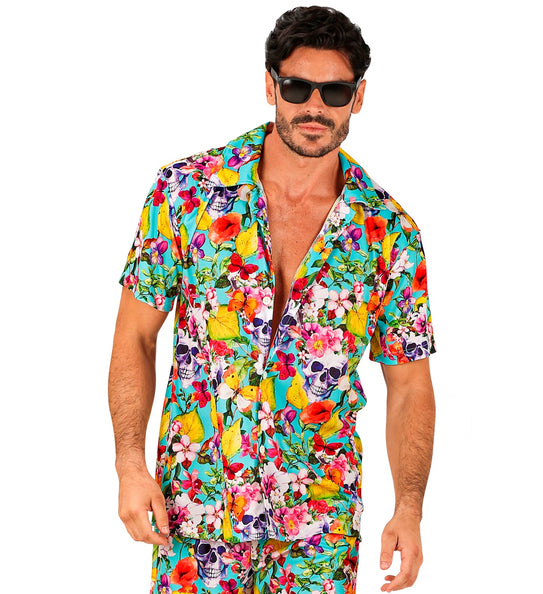 Zomer partyshirt Skulls heren - Hawaii blouse met schedelprint voor beach party