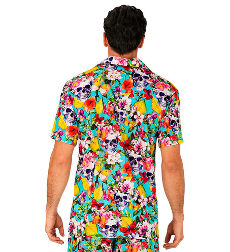 Zomer partyshirt Skulls heren close-up - aloha hemd met schedelmotief