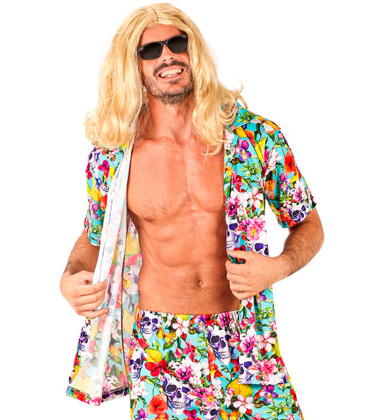 Skulls Hawaii shirt heren gedragen - tropische zomerblouse aloha