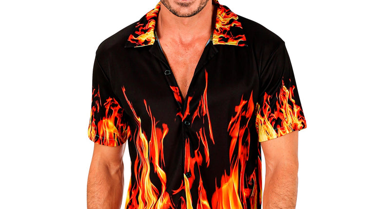 Zomer partyshirt Flames heren - Hawaii blouse met vlammenprint voor beach party